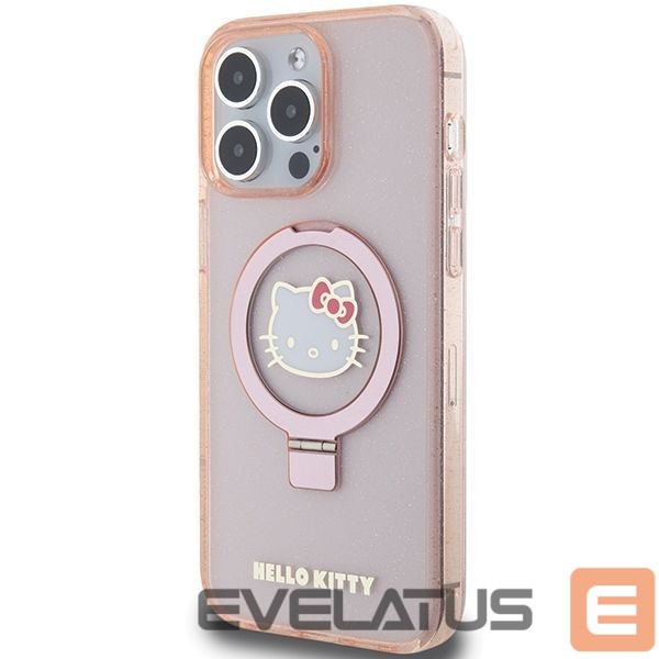 Nugarėlės dėklai Hello Kitty Hello Kitty Ring Stand Glitter Electrop Logo MagSafe Case for iPhone 15 Pro Max - Pink