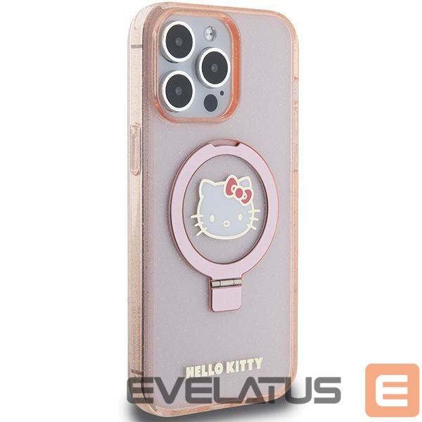 Nugarėlės dėklai Hello Kitty Hello Kitty Ring Stand Glitter Electrop Logo MagSafe Case for iPhone 15 Pro Max - Pink