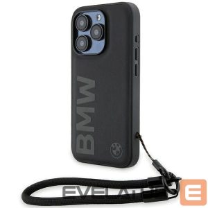 Nugarėlės dėklai BMW  BMW Signature Leather Wordmark Cord case for iPhone 15 Pro - black 