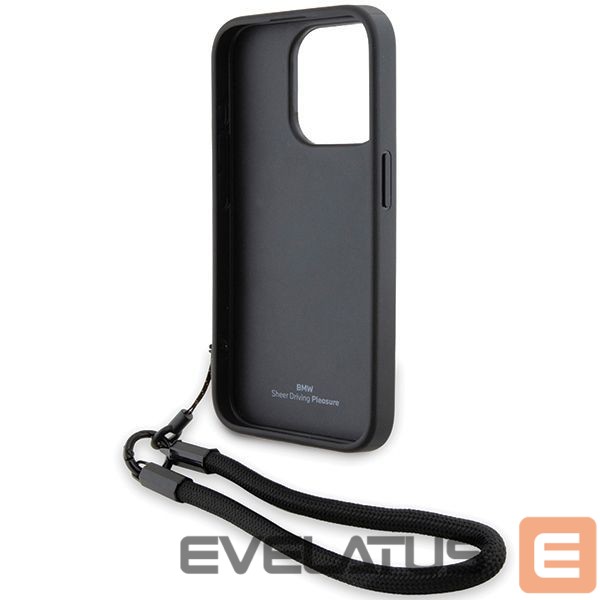 Nugarėlės dėklai BMW BMW Signature Leather Wordmark Cord case for iPhone 15 Pro - black
