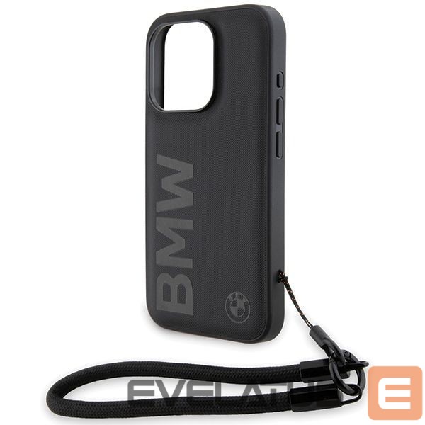 Nugarėlės dėklai BMW BMW Signature Leather Wordmark Cord case for iPhone 15 Pro - black
