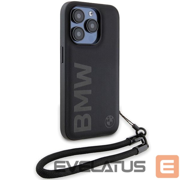 Nugarėlės dėklai BMW BMW Signature Leather Wordmark Cord case for iPhone 15 Pro - black
