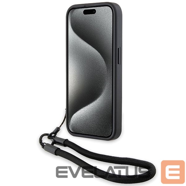 Nugarėlės dėklai BMW BMW Signature Leather Wordmark Cord case for iPhone 15 Pro - black