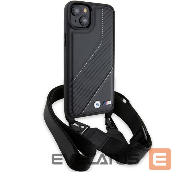 Nugarėlės dėklai BMW BMW M Edition Carbon Stripe & Strap case for iPhone 15 Plus / 14 Plus - black