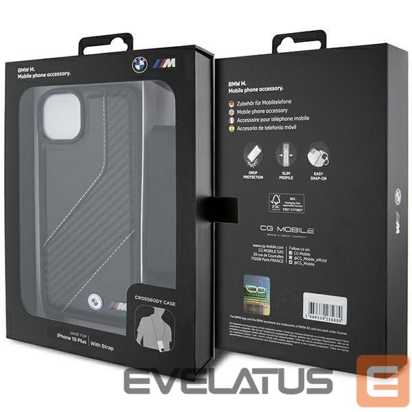 Nugarėlės dėklai BMW BMW M Edition Carbon Stripe & Strap case for iPhone 15 Plus / 14 Plus - black