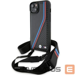 Nugarėlės dėklai BMW  BMW M Edition Carbon Tricolor Lines & Strap case for iPhone 15 Plus / 14 Plus - black 