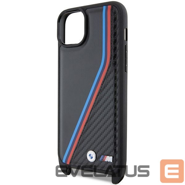 Nugarėlės dėklai BMW BMW M Edition Carbon Tricolor Lines & Strap case for iPhone 15 Plus / 14 Plus - black