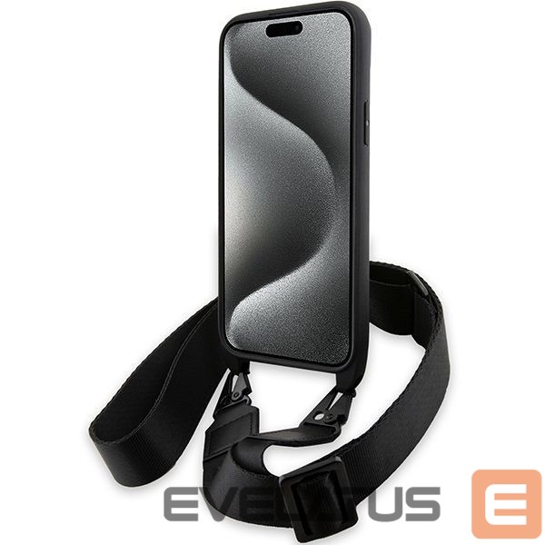 Nugarėlės dėklai BMW BMW M Edition Carbon Tricolor Lines & Strap case for iPhone 15 Plus / 14 Plus - black