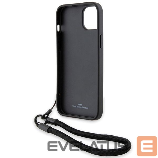 Nugarėlės dėklai BMW BMW Signature Leather Wordmark Cord case for iPhone 15 Plus / 14 Plus - black