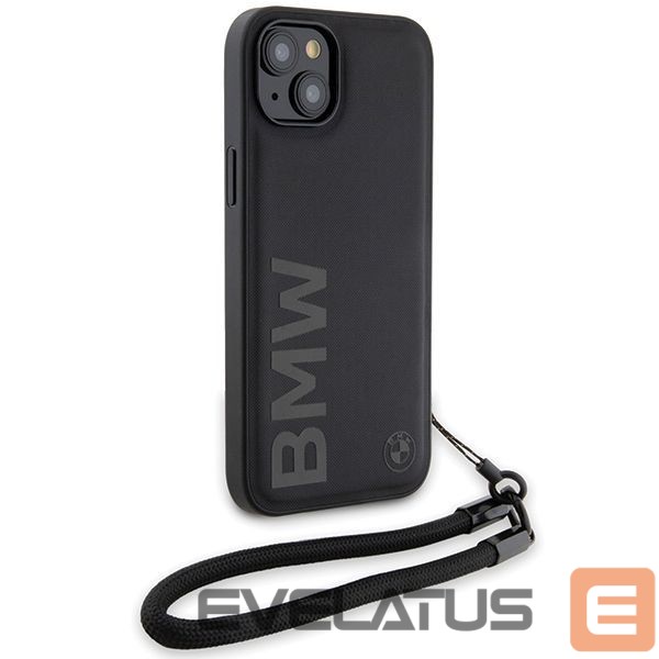 Nugarėlės dėklai BMW BMW Signature Leather Wordmark Cord case for iPhone 15 Plus / 14 Plus - black