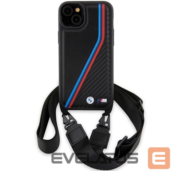 Nugarėlės dėklai BMW BMW M Edition Carbon Tricolor Lines & Strap case for iPhone 15 / 14 / 13 - black