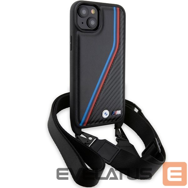 Nugarėlės dėklai BMW BMW M Edition Carbon Tricolor Lines & Strap case for iPhone 15 / 14 / 13 - black