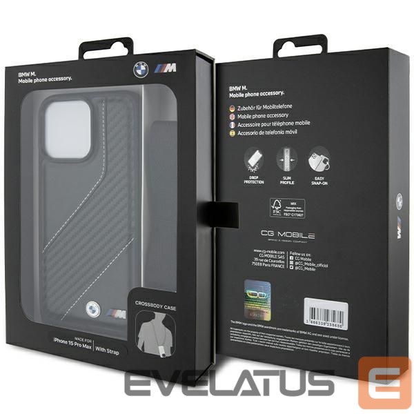 Nugarėlės dėklai BMW BMW M Edition Carbon Stripe & Strap case for iPhone 15 Pro Max - black