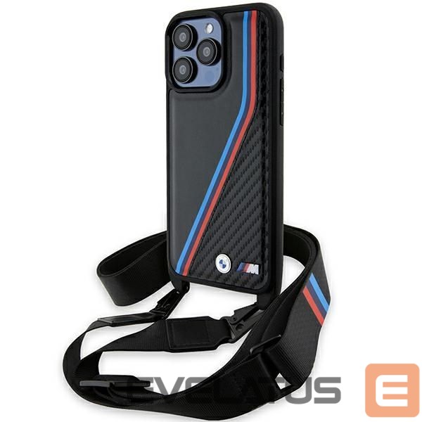 Nugarėlės dėklai BMW BMW M Edition Carbon Tricolor Lines & Strap case for iPhone 15 Pro Max - black