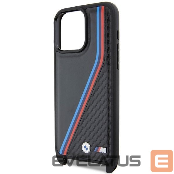 Nugarėlės dėklai BMW BMW M Edition Carbon Tricolor Lines & Strap case for iPhone 15 Pro Max - black