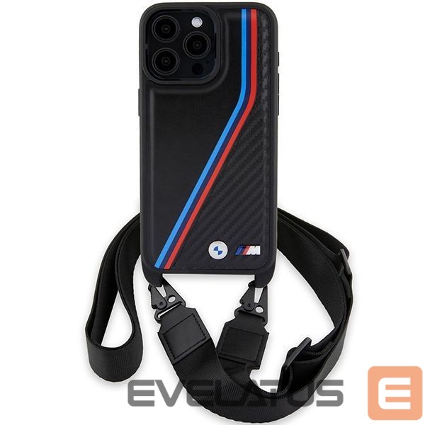 Nugarėlės dėklai BMW BMW M Edition Carbon Tricolor Lines & Strap case for iPhone 15 Pro Max - black