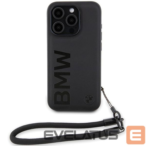 Nugarėlės dėklai BMW BMW Signature Leather Wordmark Cord case for iPhone 15 Pro Max - black