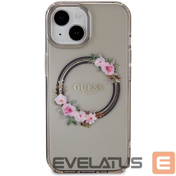 Kitas telefono priedas Guess Guess IML Flowers Wreath MagSafe case for iPhone 15 / 14 / 13 - black