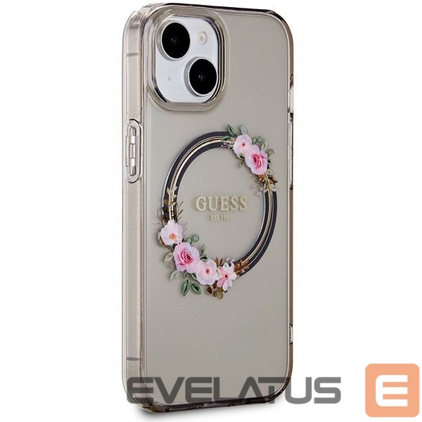 Kitas telefono priedas Guess Guess IML Flowers Wreath MagSafe case for iPhone 15 / 14 / 13 - black