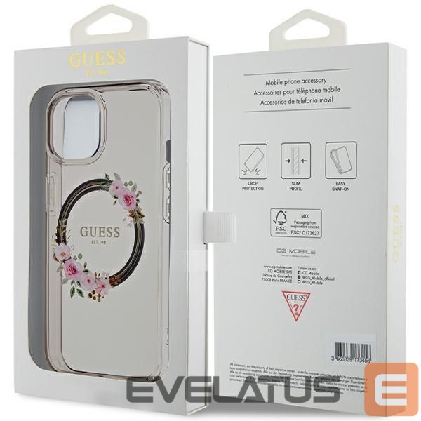 Kitas telefono priedas Guess Guess IML Flowers Wreath MagSafe case for iPhone 15 / 14 / 13 - black