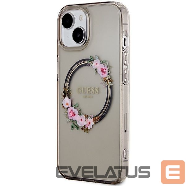 Kitas telefono priedas Guess Guess IML Flowers Wreath MagSafe case for iPhone 15 / 14 / 13 - black