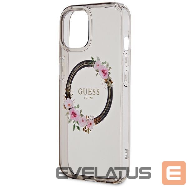Kitas telefono priedas Guess Guess IML Flowers Wreath MagSafe case for iPhone 15 / 14 / 13 - black