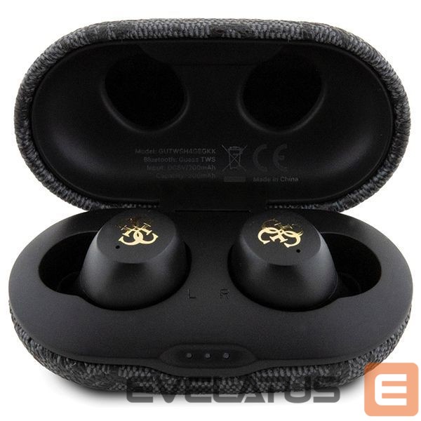 Nugarėlės dėklai Guess TWS Guess 4G Metal Bluetooth headphones with ENC docking station - black