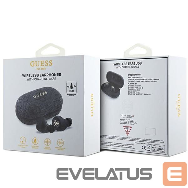 Nugarėlės dėklai Guess TWS Guess 4G Metal Bluetooth headphones with ENC docking station - black