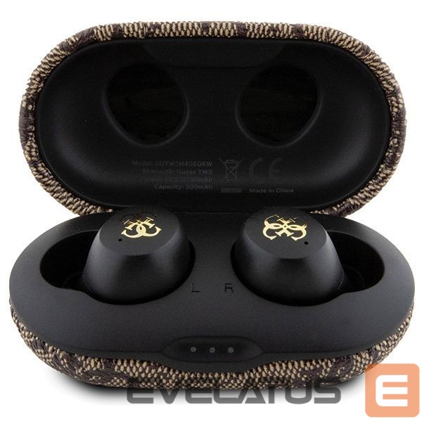 Nugarėlės dėklai Guess TWS Guess 4G Metal Bluetooth headphones with ENC docking station - brown