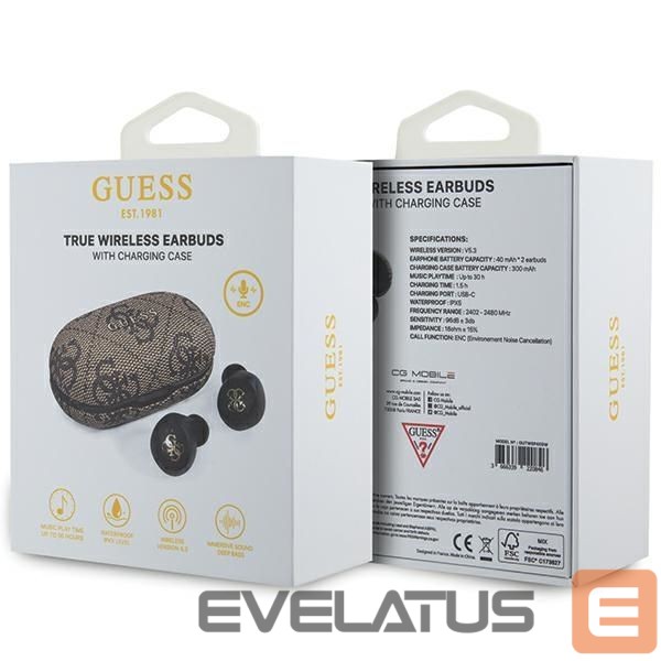Nugarėlės dėklai Guess TWS Guess 4G Metal Bluetooth headphones with ENC docking station - brown