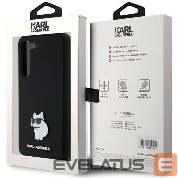 Nugarėlės dėklai Karl Lagerfeld Karl Lagerfeld Silicone Choupette Metal Pin case for Samsung Galaxy S23+ - black