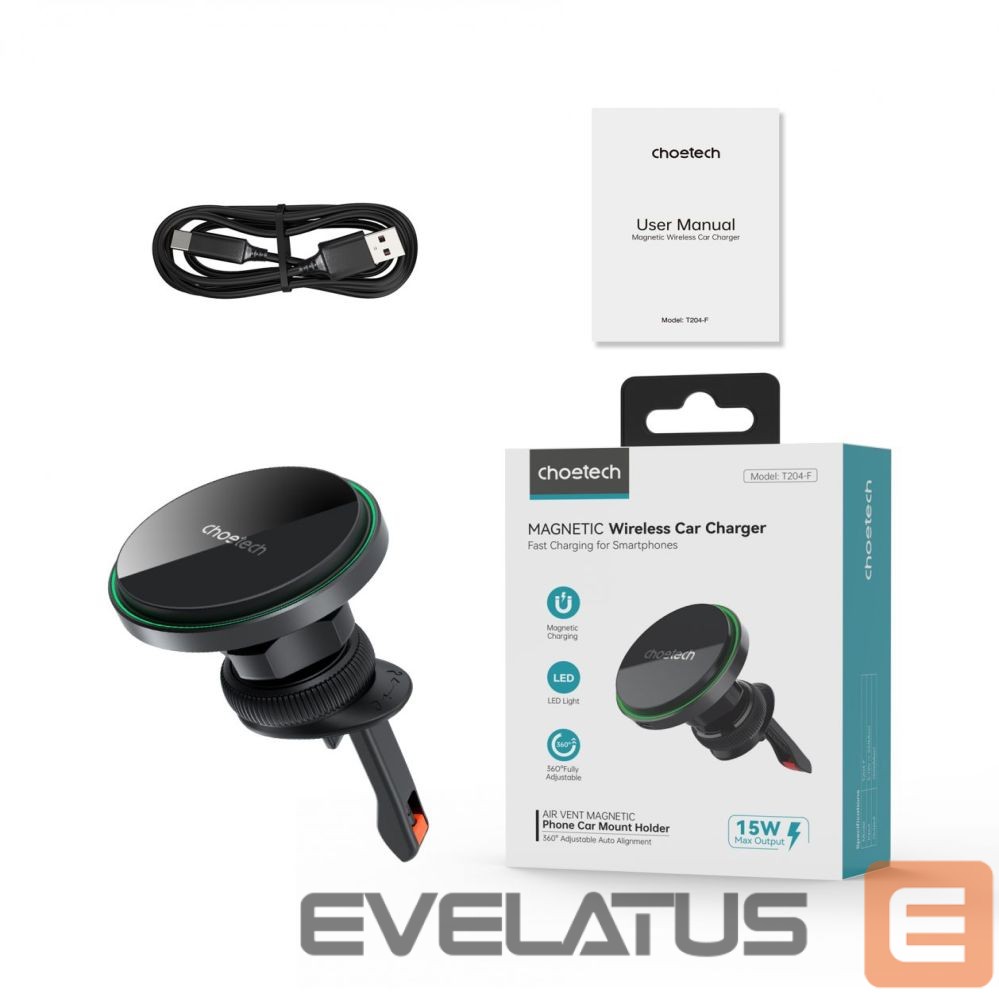 Kitas telefono priedas Choetech Choetech T204-F magnetic car holder with 15W wireless charging - black