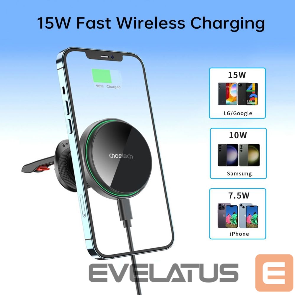 Kitas telefono priedas Choetech Choetech T204-F magnetic car holder with 15W wireless charging - black