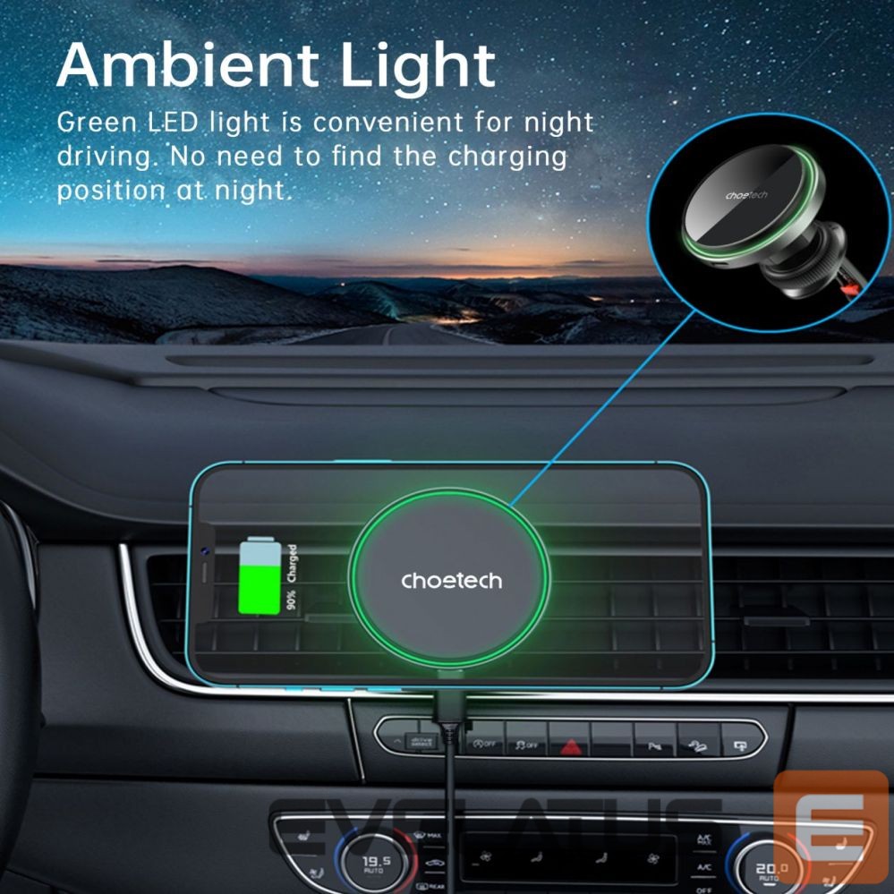 Kitas telefono priedas Choetech Choetech T204-F magnetic car holder with 15W wireless charging - black