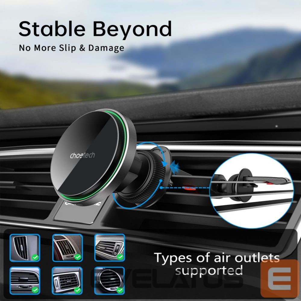 Kitas telefono priedas Choetech Choetech T204-F magnetic car holder with 15W wireless charging - black
