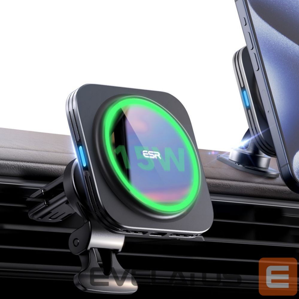 Kitas telefono priedas ESR ESR Halolock Magnetic QI2 Car Holder with MagSafe 15W Inductive Charger for Air Vent - Black