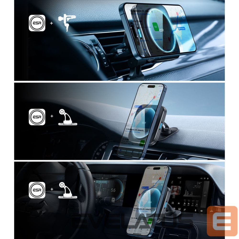 Kitas telefono priedas ESR ESR Halolock Magnetic QI2 Car Holder with MagSafe 15W Inductive Charger for Air Vent - Black