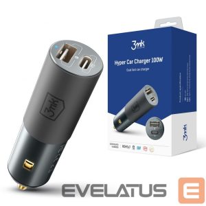 Kabelis 3MK  3mk Hyper Car Charger USB-C USB-A 100W - silver 
