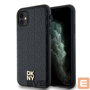 Kitas telefono priedas DKNY  DKNY Leather Monogram Pattern Metal Logo MagSafe Case for iPhone 11 / Xr - Black 