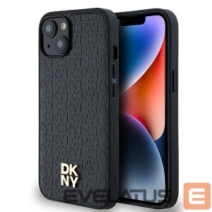 Kitas telefono priedas DKNY  DKNY Leather Monogram Pattern Metal Logo MagSafe Case for iPhone 15/14/13 - Black 