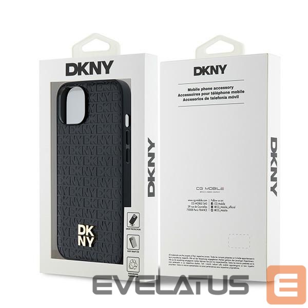 Kitas telefono priedas DKNY DKNY Leather Monogram Pattern Metal Logo MagSafe Case for iPhone 15/14/13 - Black
