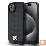 Kitas telefono priedas DKNY  DKNY Leather Monogram Pattern Metal Logo MagSafe Case for iPhone 15 Plus / 14 Plus - Black 
