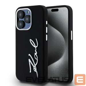 Kitas telefono priedas Karl Lagerfeld  Karl Lagerfeld Silicone Metal Script Logo case for iPhone 15 Pro - black 