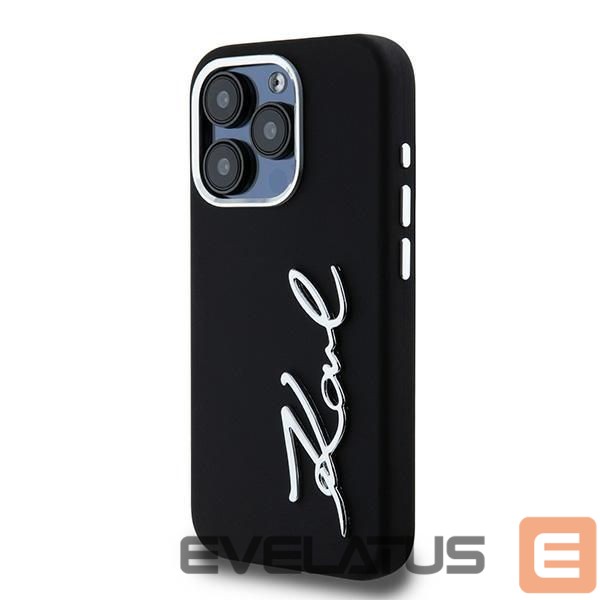 Kitas telefono priedas Karl Lagerfeld Karl Lagerfeld Silicone Metal Script Logo case for iPhone 15 Pro - black