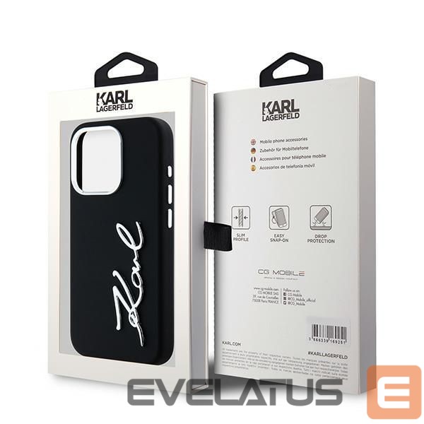Kitas telefono priedas Karl Lagerfeld Karl Lagerfeld Silicone Metal Script Logo case for iPhone 15 Pro - black