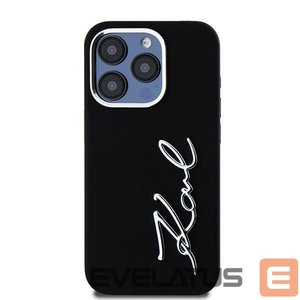 Kitas telefono priedas Karl Lagerfeld Karl Lagerfeld Silicone Metal Script Logo case for iPhone 15 Pro - black