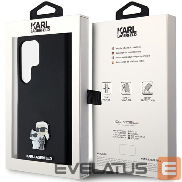 Kitas telefono priedas Karl Lagerfeld Karl Lagerfeld Silicone Karl&Choupette Metal Pin case for Samsung Galaxy S24 Ultra - black