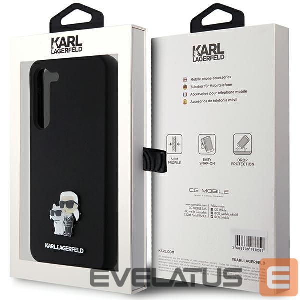 Kitas telefono priedas Karl Lagerfeld Karl Lagerfeld Silicone Karl&Choupette Metal Pin case for Samsung Galaxy S24+ - black