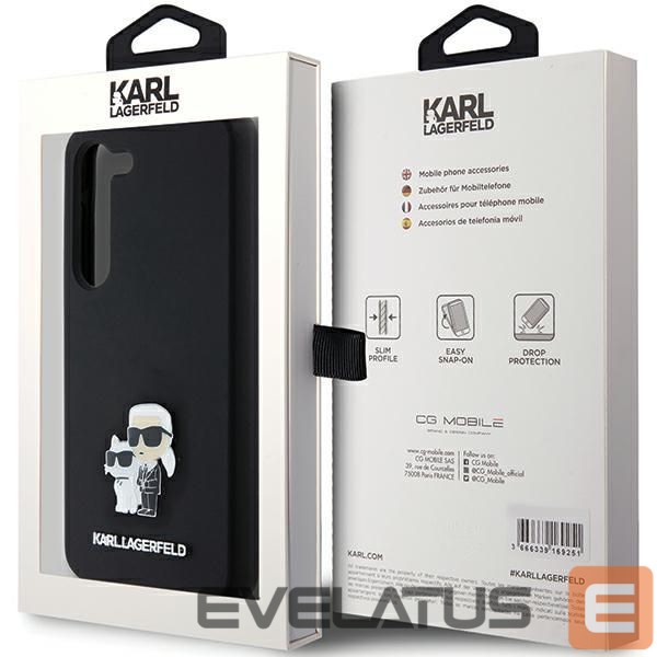 Kitas telefono priedas Karl Lagerfeld Karl Lagerfeld Silicone Karl&Choupette Metal Pin case for Samsung Galaxy S24 - black