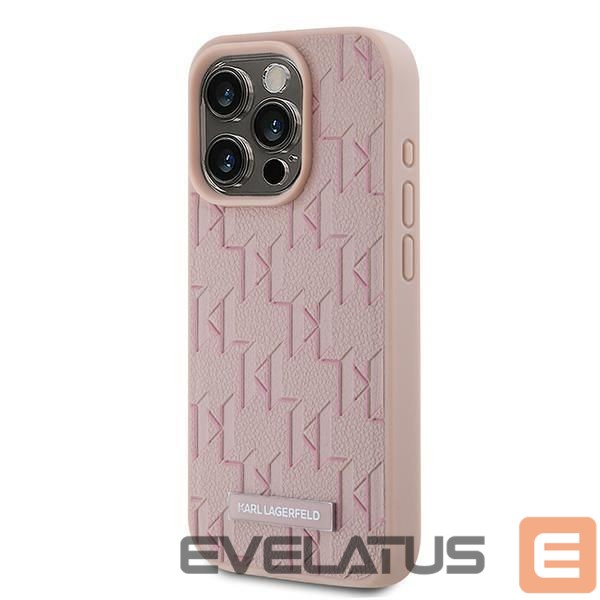 Kitas telefono priedas Karl Lagerfeld Karl Lagerfeld Leather Monogram Metal Logo case for iPhone 15 Pro - pink